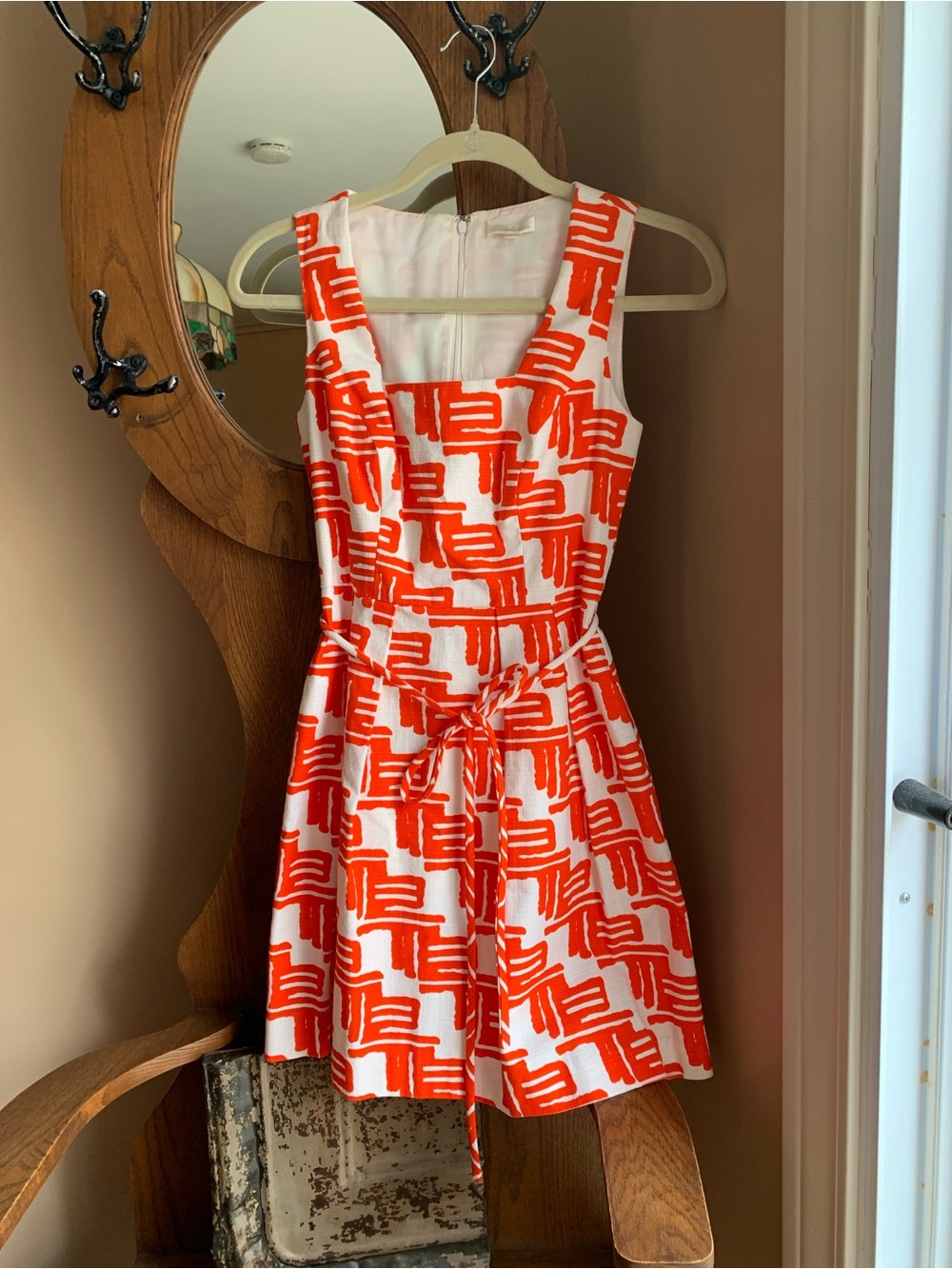 Shoshanna White and Orange Printed Lined Mini Dress
